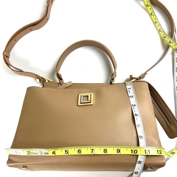 Luana Italy Double Zip Satchel/Crossbody Tan Leather Handbag - Picture 11 of 15